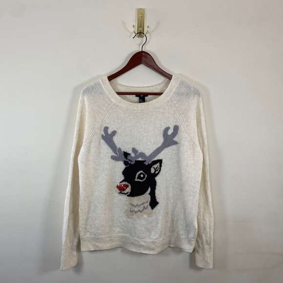 H&M Christmas Sweater Rudolph Alpaca Blend Women's Medium Holiday Sweater Winter - Picture 1 of 7